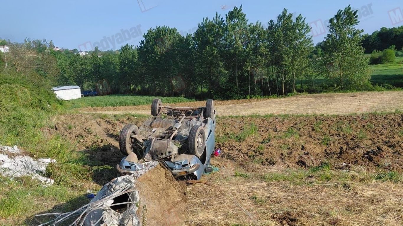 Otomobil Direğe Çarptı, Tarlaya Uçtu!